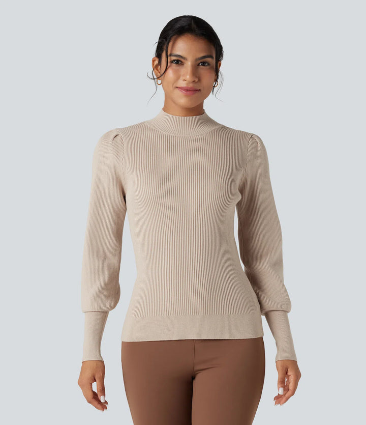 Mock Neck Puff Long Sleeve Casual Jumper