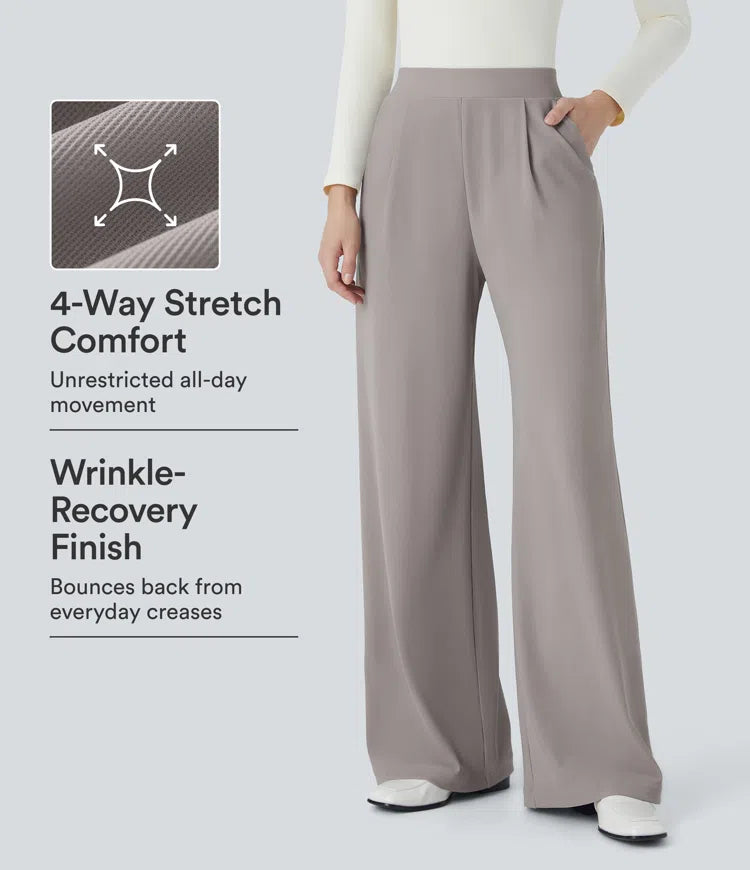 Halara Flex High Waisted Body Sculpt Waist-Slimming Pocket Wide Leg Micro Waffle Work Trousers