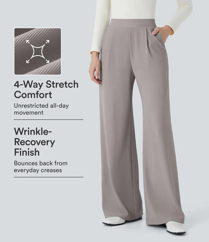 Halara Flex High Waisted Body Sculpt Waist-Slimming Pocket Wide Leg Micro Waffle Work Trousers