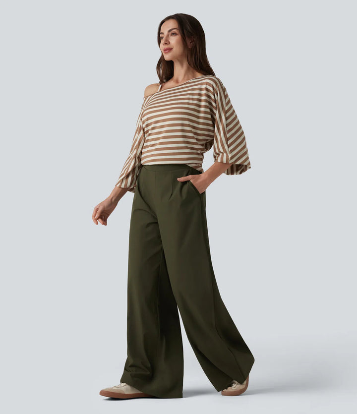 High Waisted Wide Leg Casual Trousers with Pockets