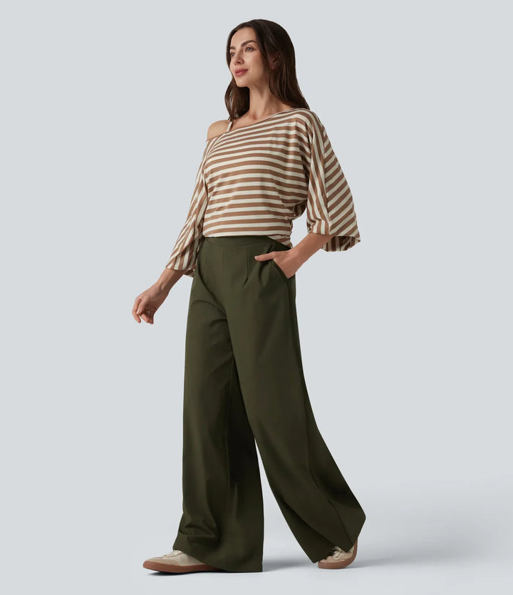 High Waisted Wide Leg Baggy Casual Trousers with Pockets