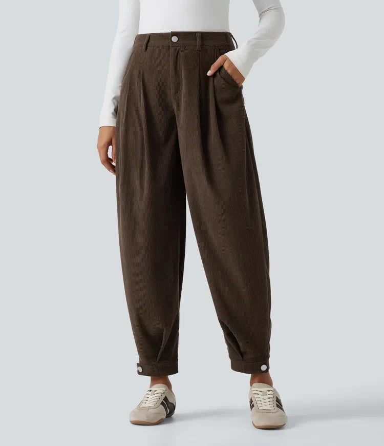 Mid Rise Corduroy Casual Balloon Joggers with Pockets
