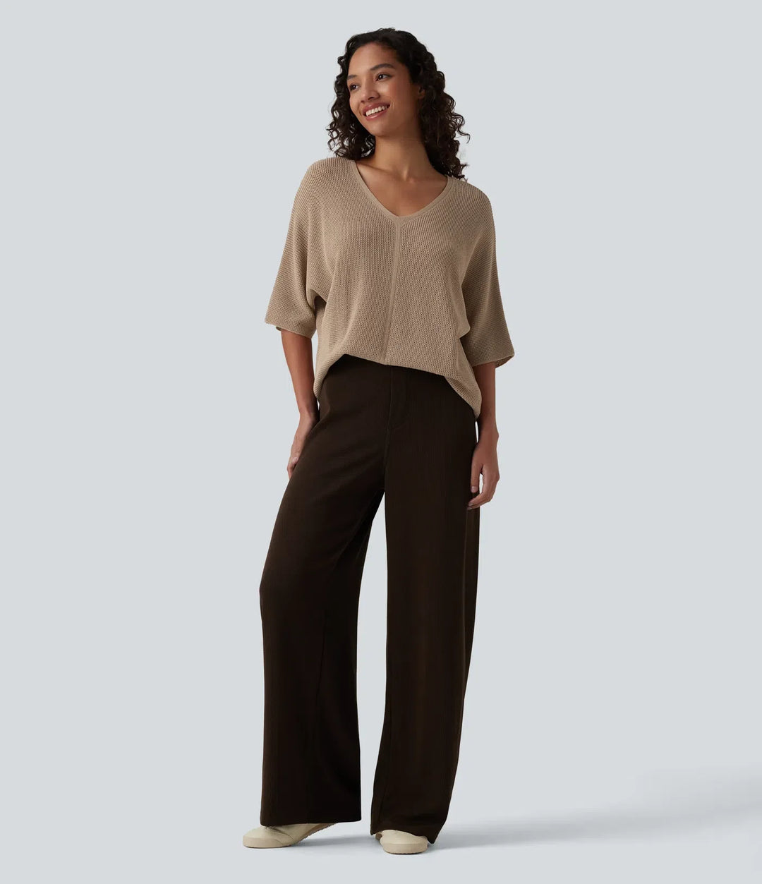 V Neck Half Sleeve Casual Jumper