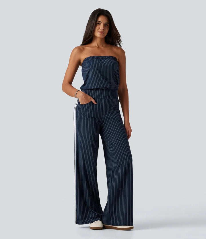 Tube Side Stripe InstantCool Straight Leg Casual Jumpsuit with Pockets-Easy Peezy Edition