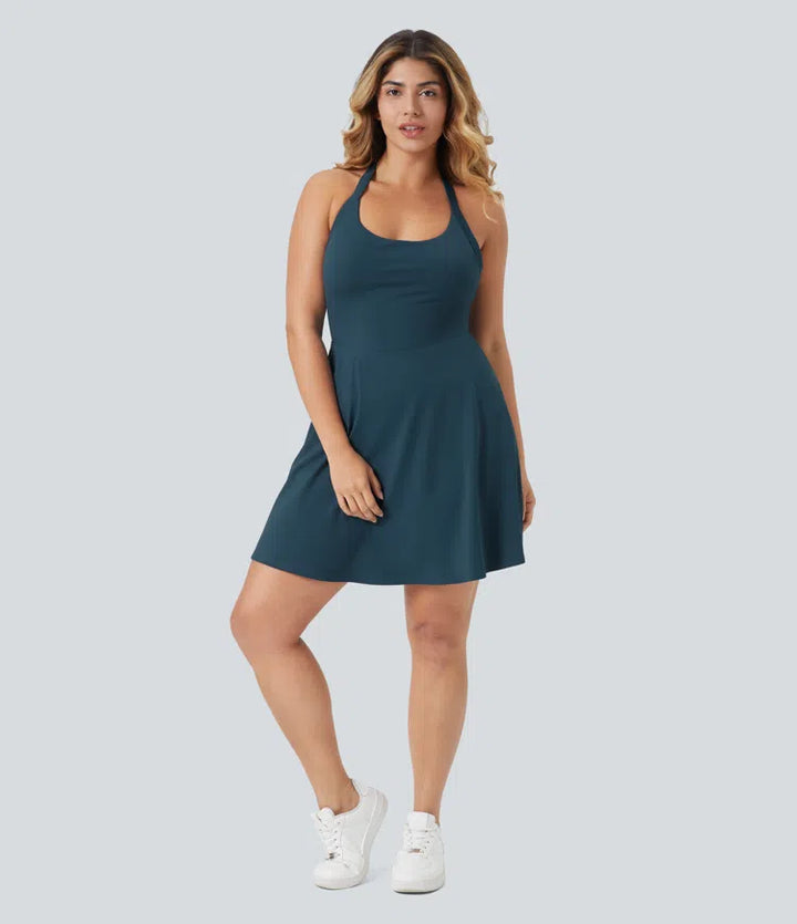 Backless Twisted Flare Dance Plus Size Active Dress-Longer Length-Easy Peezy Edition