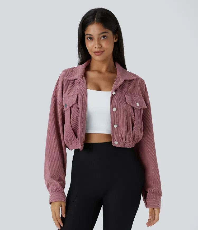 Pocket Cropped Corduroy Casual Jacket