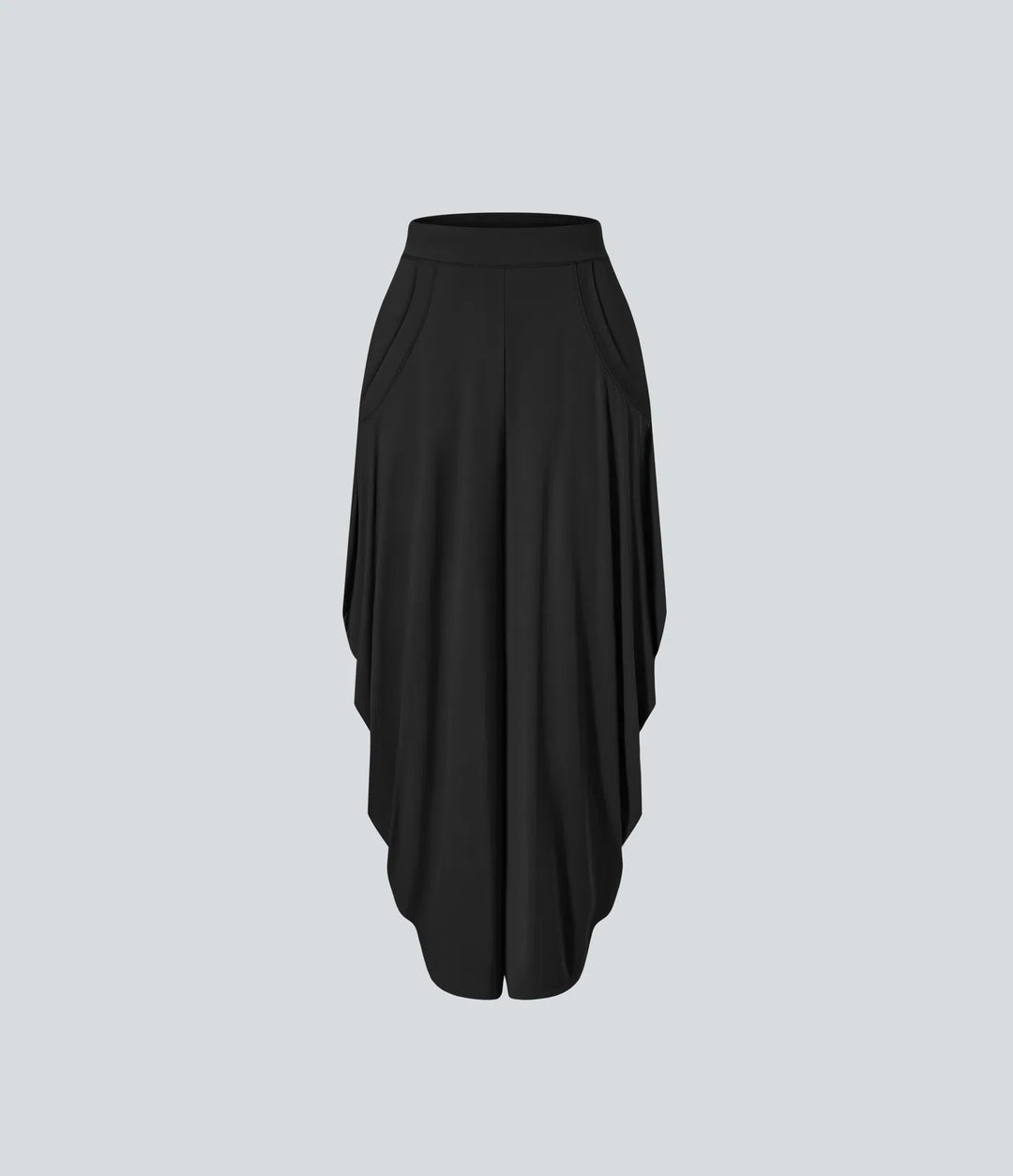 Mid Rise Multiple Pockets Draped Wide Leg Casual Trousers