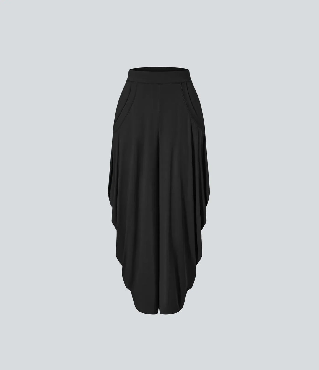Mid Rise Pockets Draped Wide Leg Baggy Casual Trousers