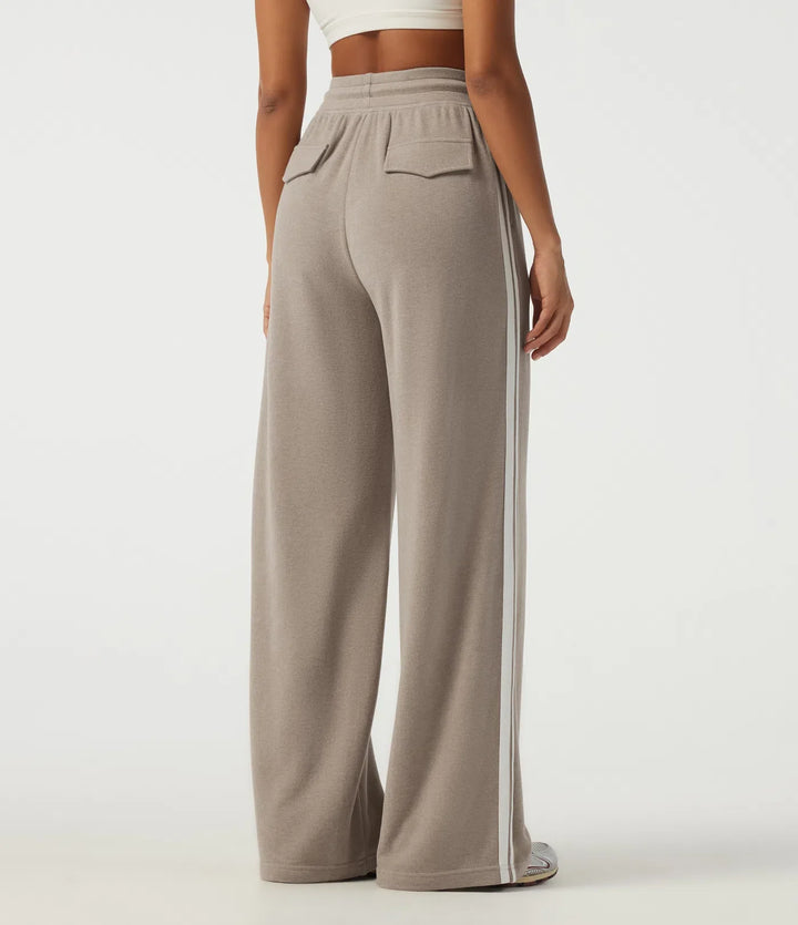 Mid Rise Drawstring Wide Leg Workout Trousers with Pockets