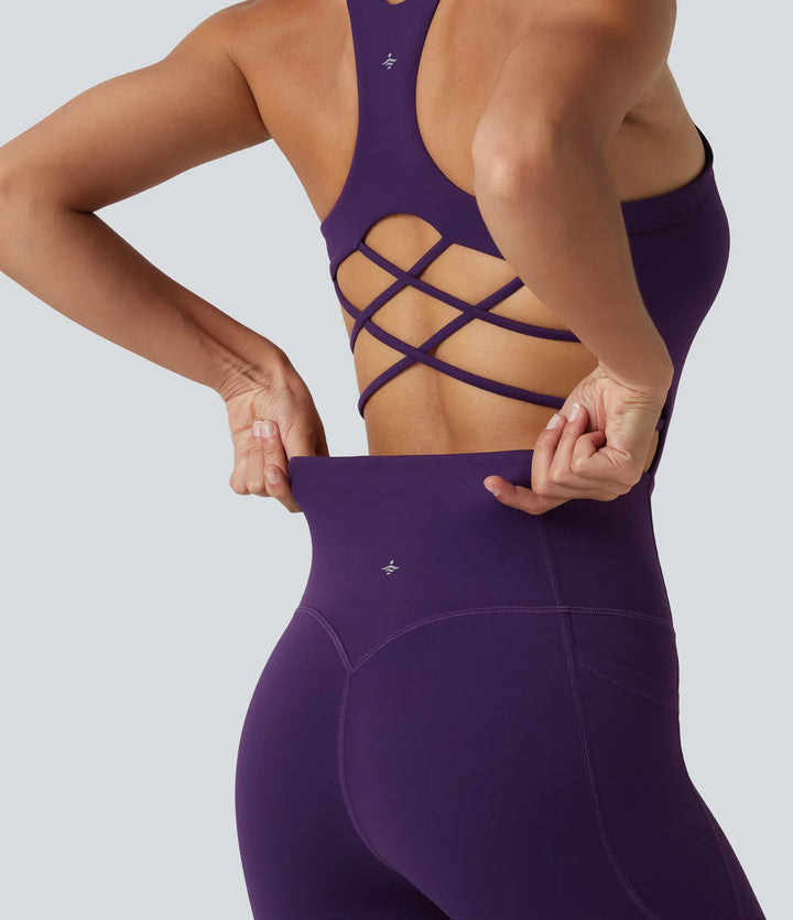 Halara UltraSculpt Built-in Bra Tummy Control Workout Jumpsuit with Pockets-Easy Peezy Edition