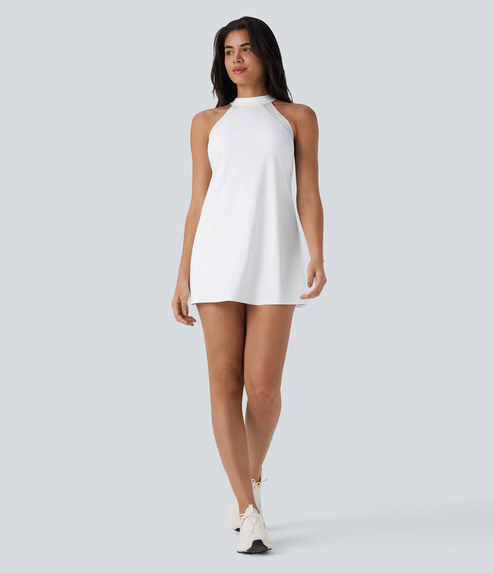 SoftlyZero Airy Tie Back 2-in-1 InstantCool Mini Yoga Active Dress with Pocket