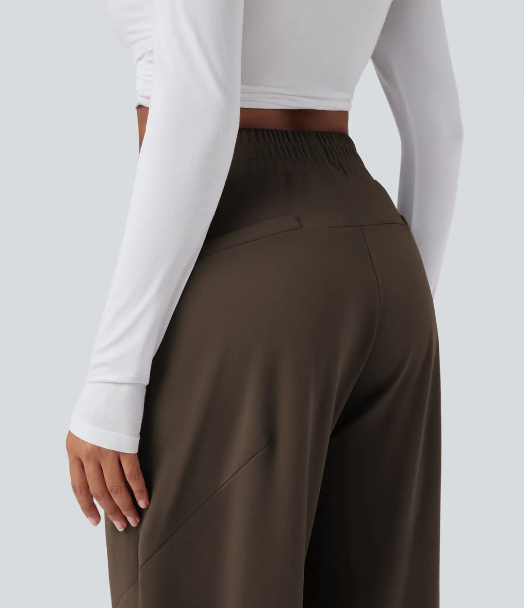 DayStretch Mid Rise Casual Barrel Leg Baggy 7/8 Trousers with Pockets