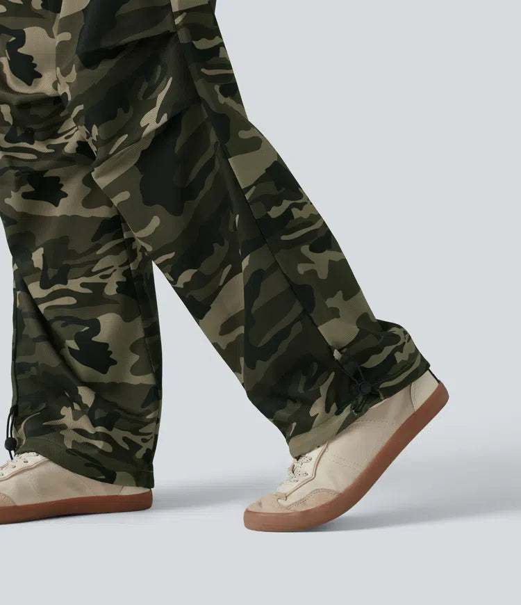 Mid Rise Drawstring Camo Casual Cargo Baggy trousers with Pockets