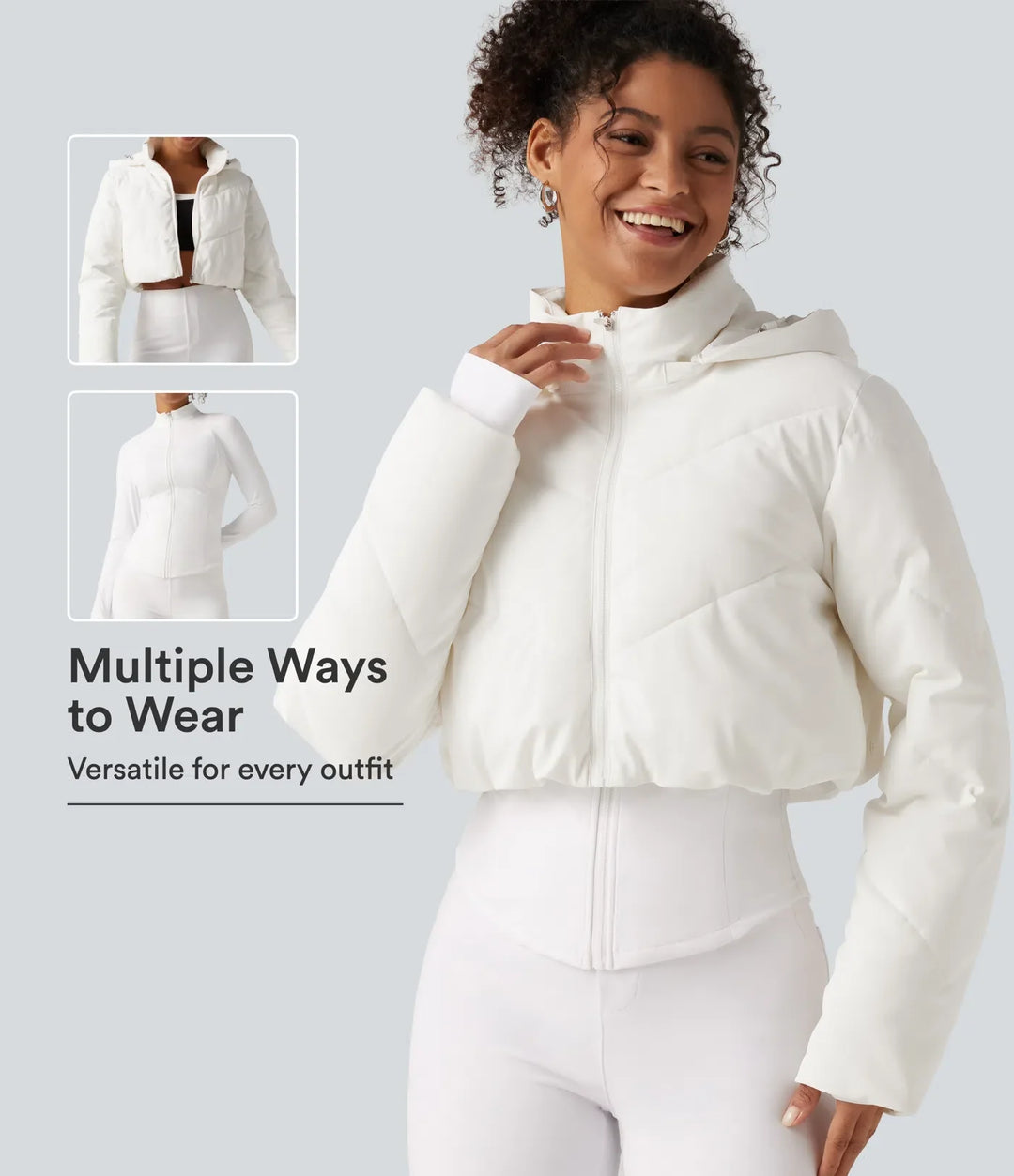 PuffFlex 3-in-1 Removable Hooded Long Sleeve Thumb Holes Casual Puffer Jacket with Pockets