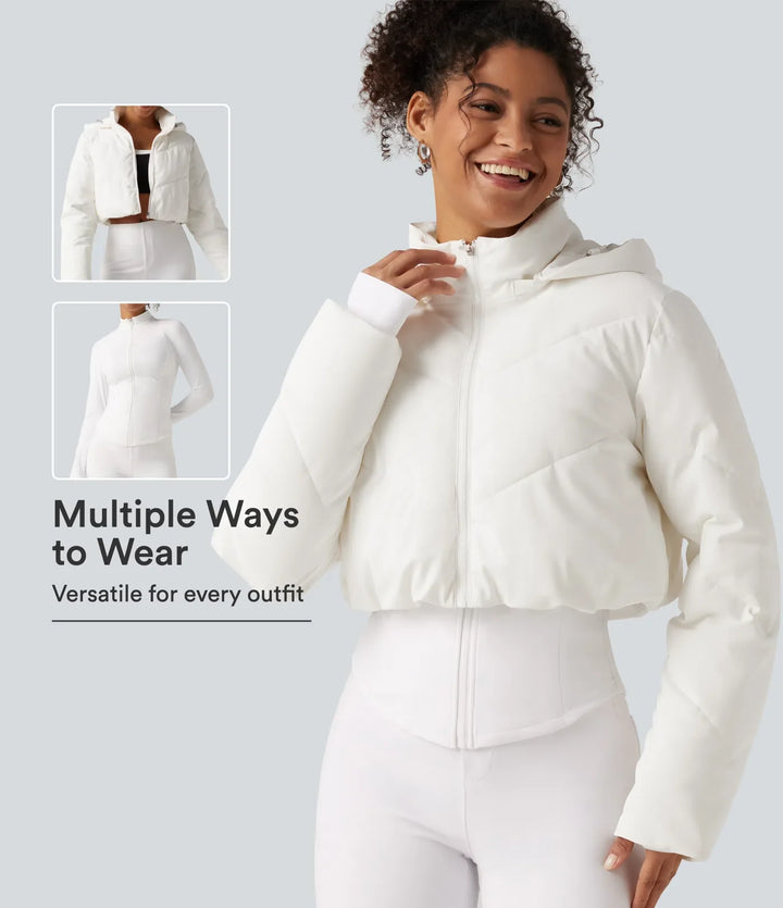 PuffFlex 3-in-1 Removable Hooded Long Sleeve Thumb Holes Casual Puffer Jacket with Pockets