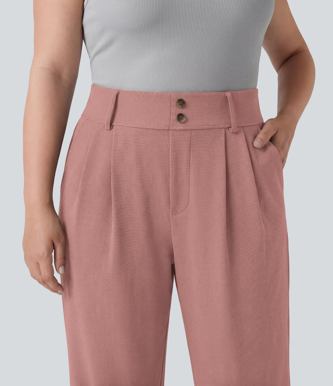 Plus Size Halara Flex High Waisted Tapered Waffle Work Trousers with Pockets