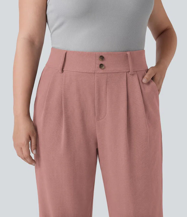 Plus Size Halara Flex High Waisted Tapered Waffle Work Trousers with Pockets