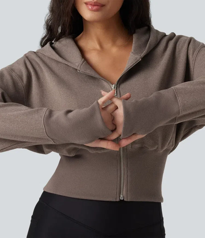 Hooded Raglan Long Sleeve Thumb Hole Casual Sweatshirt