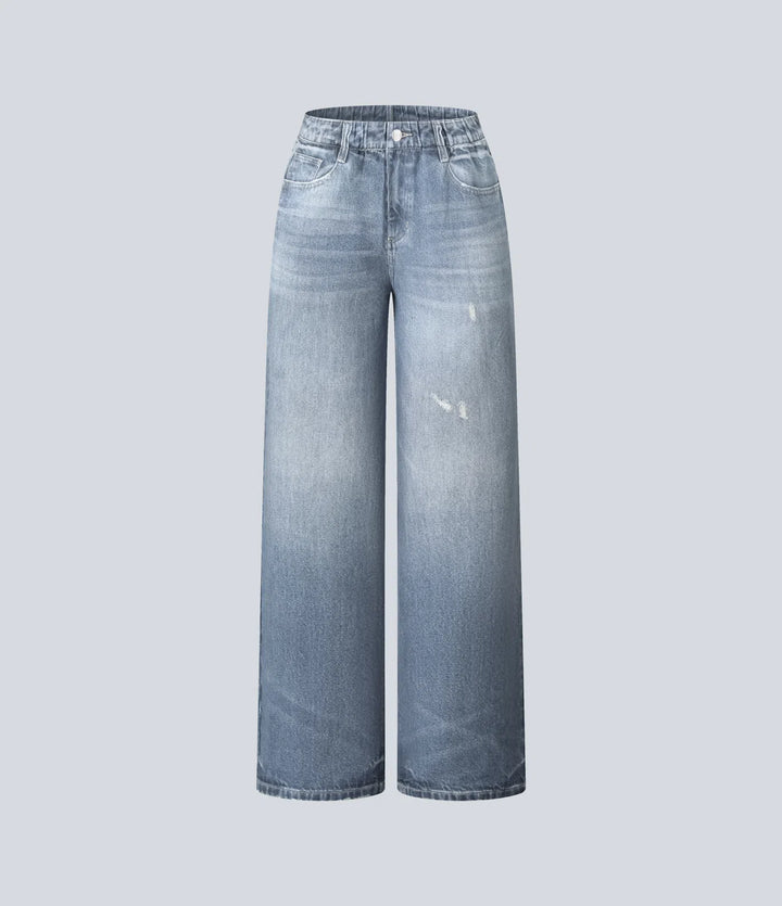 Mid Rise Denim Print French Terry Casual Sweattrousers Jeans with Pockets