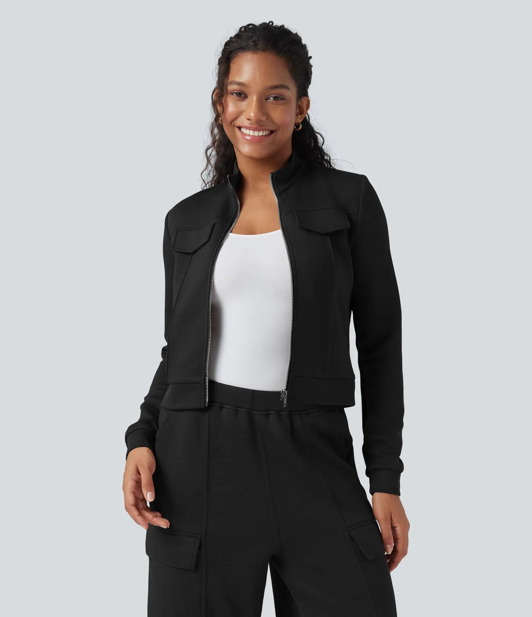 SpacerTek Stand Collar Long Sleeve Workout Jacket