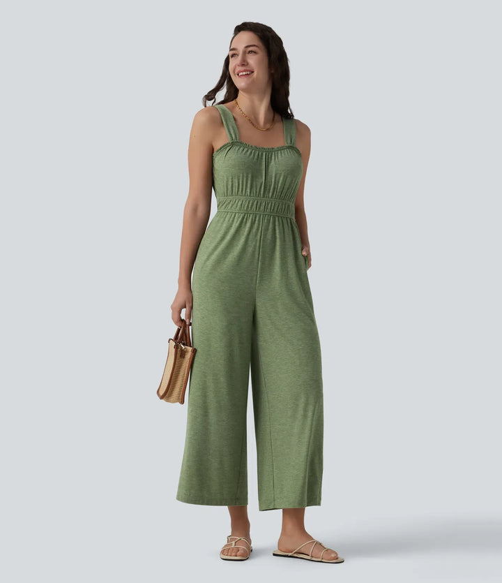 Sleeveless Frill Trim 7/8 Resort Jumpsuit with Pockets-Easy Peezy