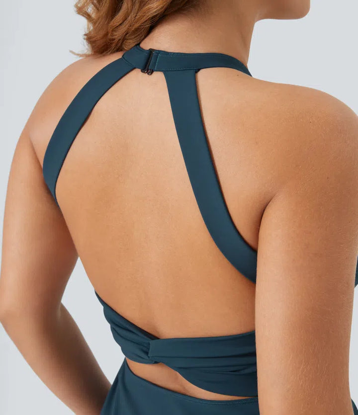 Backless Twisted Flare Dance Plus Size Active Dress-Longer Length-Easy Peezy Edition