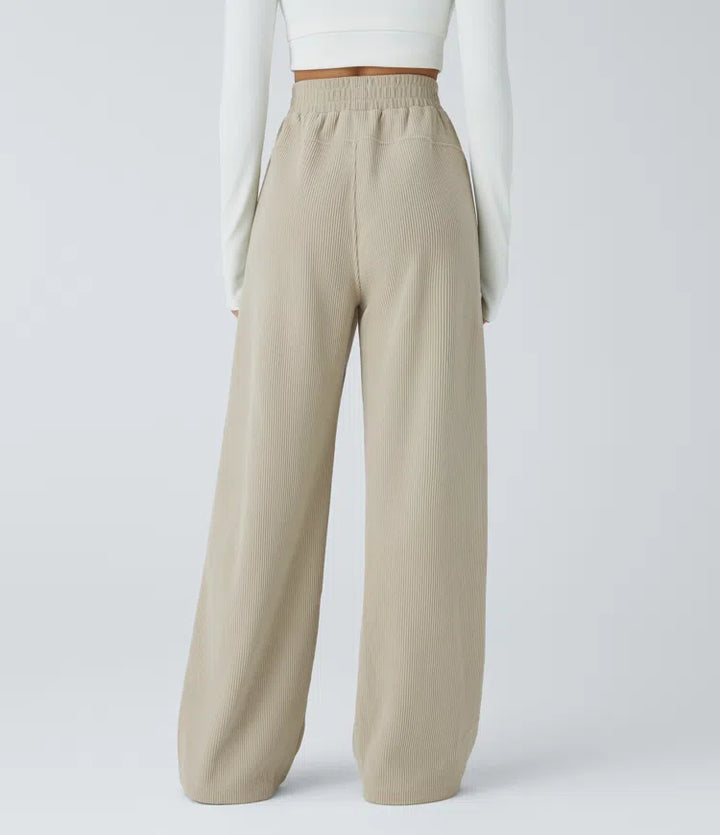 High Waisted Pocket Straight Leg Mop Corduroy Casual Trousers