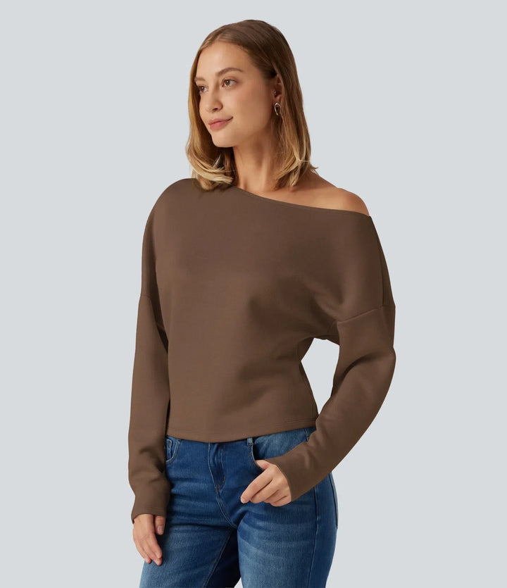 SpacerTek One Shoulder Batwing Long Sleeve Asymmetric Casual Sweatshirts