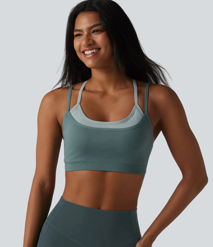 OneForm Seamless Flow Light Support colourBlock 2-in-1 Built-in Bra Yoga Sports Bra