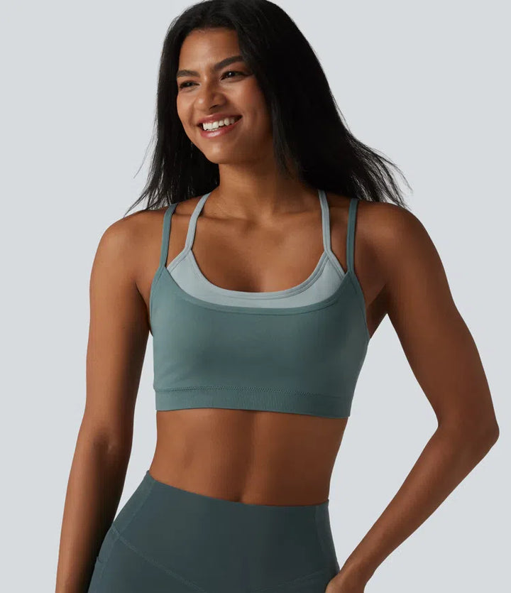OneForm Seamless Flow Light Support colourBlock 2-in-1 Built-in Bra Yoga Sports Bra