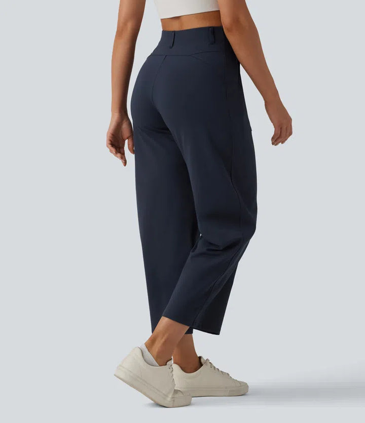 DayStretch High Waisted Barrel Leg Casual Trousers with Pockets