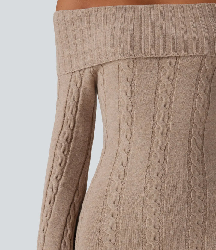 Off Shoulder Bell Long Sleeve Bodycon Mini Casual Jumper Dress