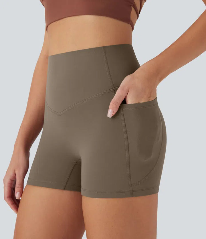 Halara UltraSculpt High Waisted Tummy Control Pocket Shaping Training Biker Shorts 3&