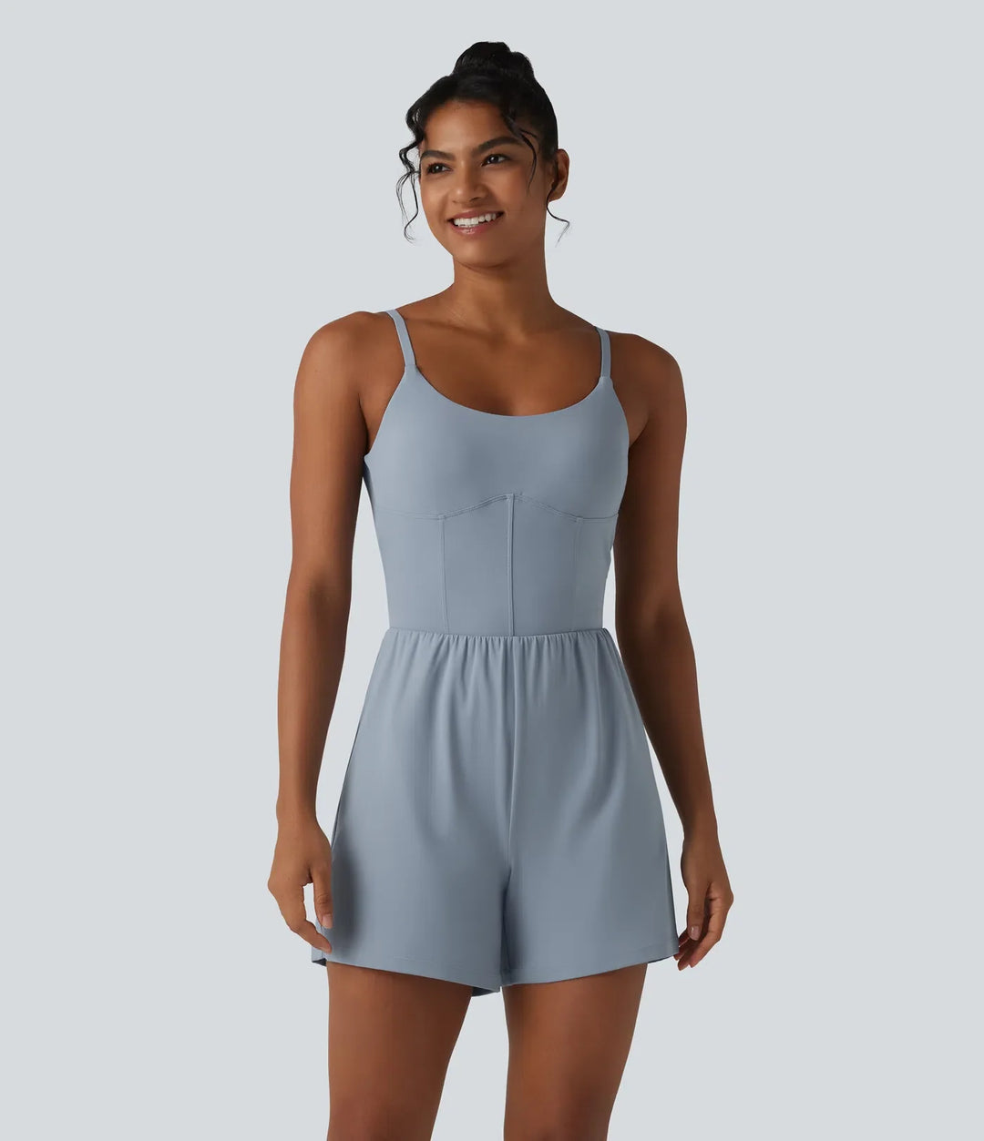 SoftlyZero Airy Twisted Backless Adjustable Straps 2-in-1 Built-in Bra InstantCool Yoga Romper with Pocket-Easy Peezy