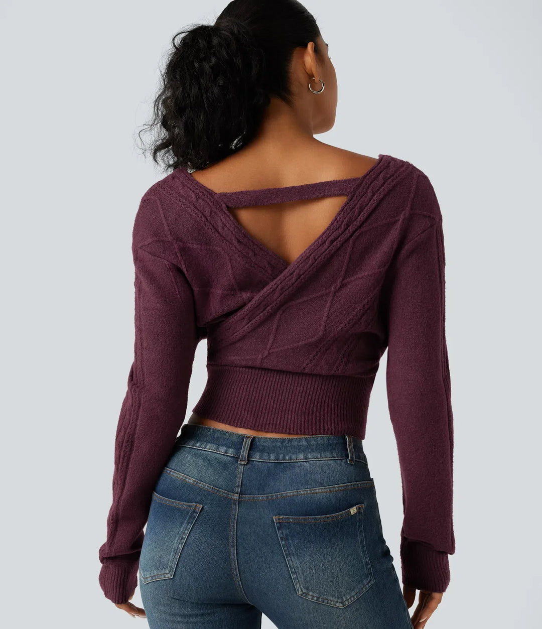 V Neck Long Sleeve V Back Casual Jumper