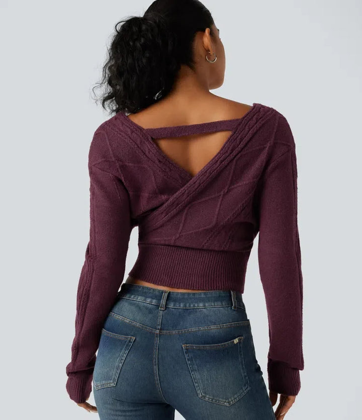 V Neck Long Sleeve V Back Casual Jumper