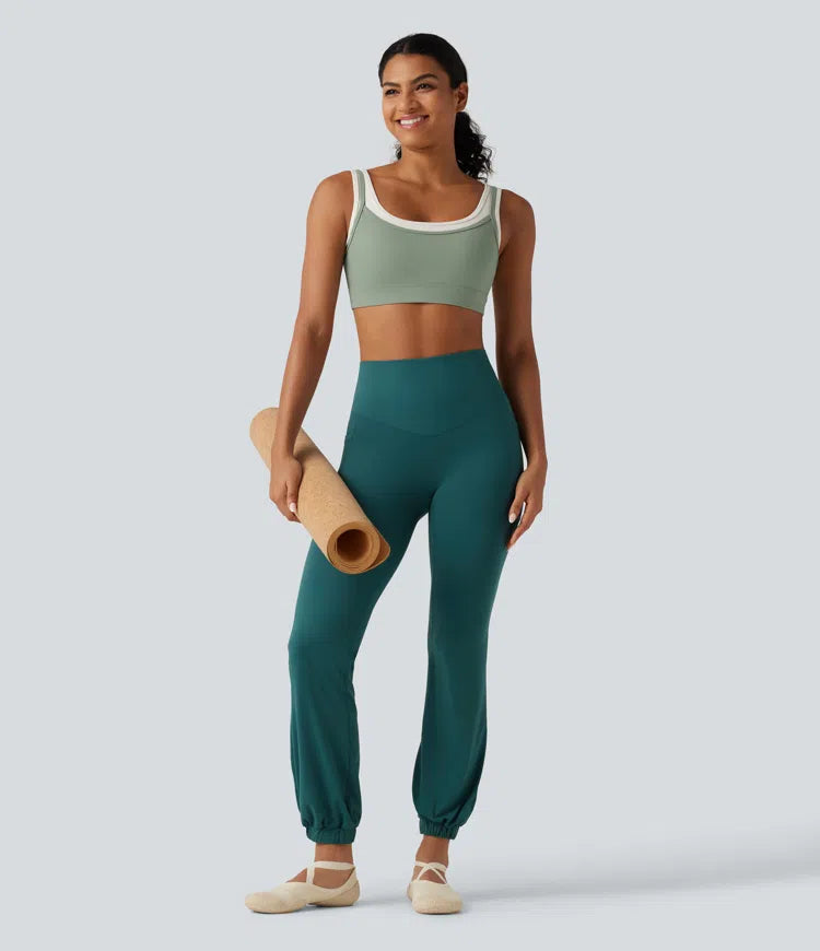 Halara UltraSculpt Medium Support U Neck Built-in Bra Twisted colourBlock Yoga Sports Bra