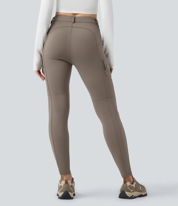High Waisted Skinny Fleece Hiking Cargo Trousers with Pockets