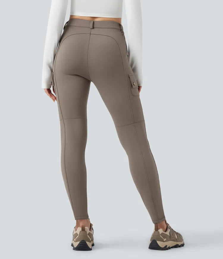 High Waisted Skinny Fleece Hiking Cargo Trousers with Pockets