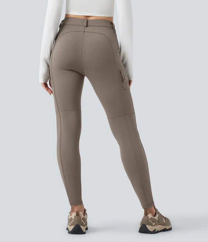 High Waisted Skinny Fleece Hiking Cargo Trousers with Pockets