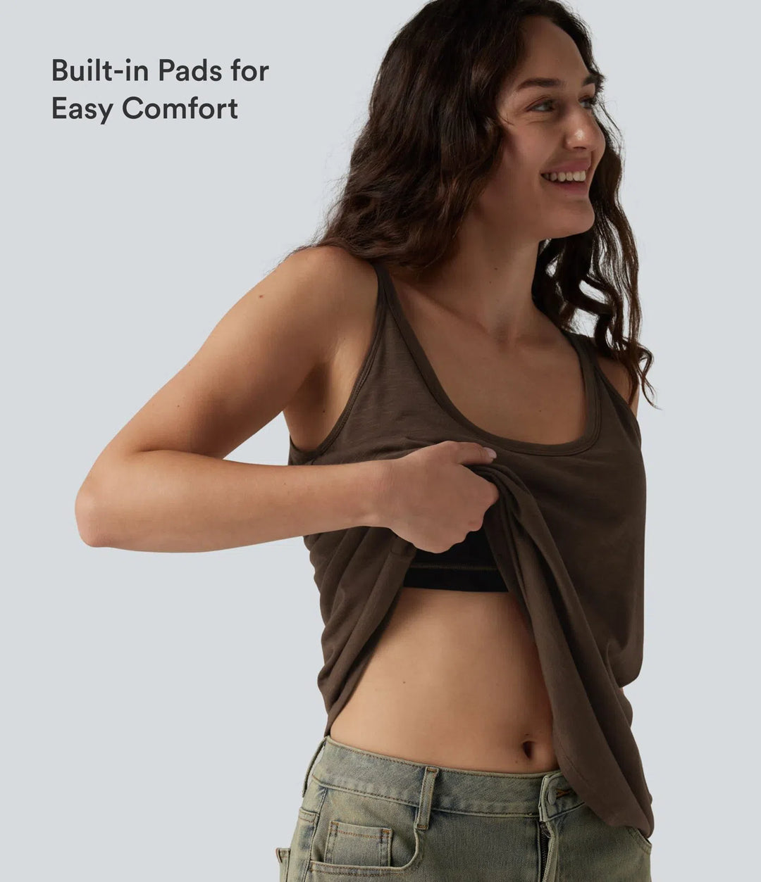 U-Neck Built-in Bra Loose Fit Casual Tank Top