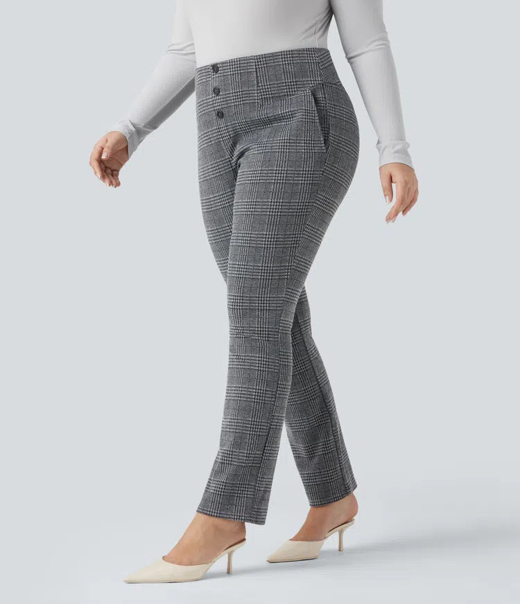 Halara Flex High Waisted Houndstooth Plaid Skinny Work Plus Size Trousers with Pockets