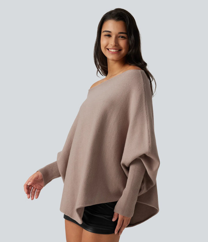 Batwing Long Sleeve Asymmetric Hem Casual Jumper