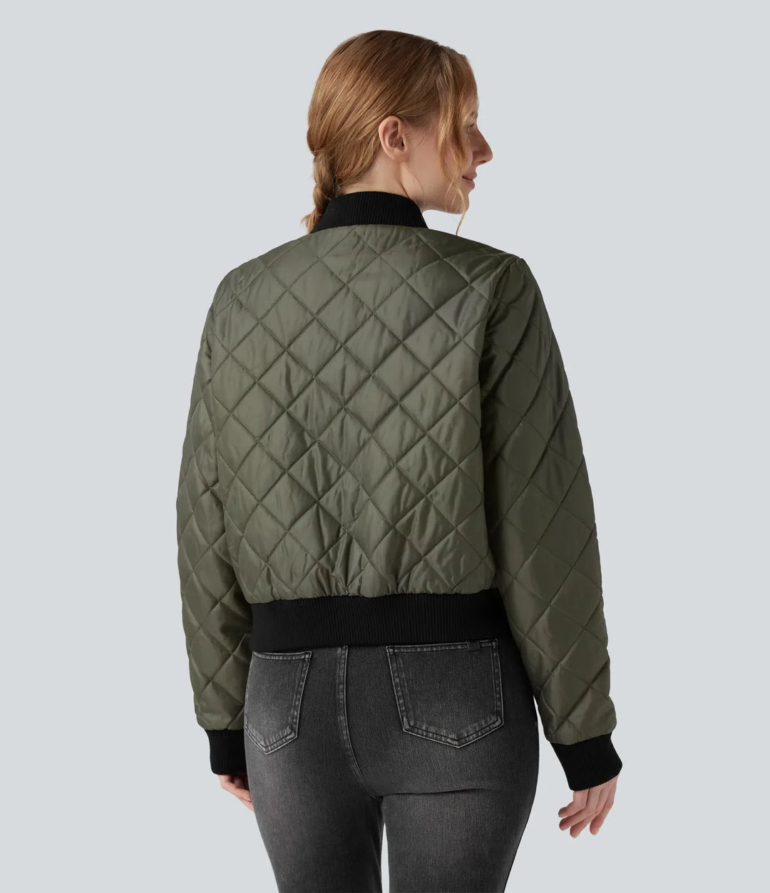 Zip Fly Casual Padded Bomber Jacket with Pockets