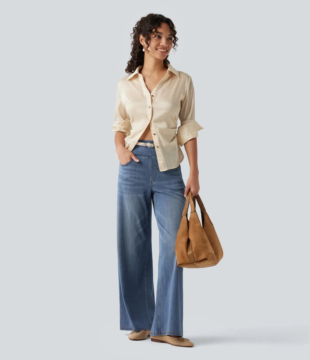Halara Flex Denim Heat High Waisted Wide Leg Casual Jeans with Pockets