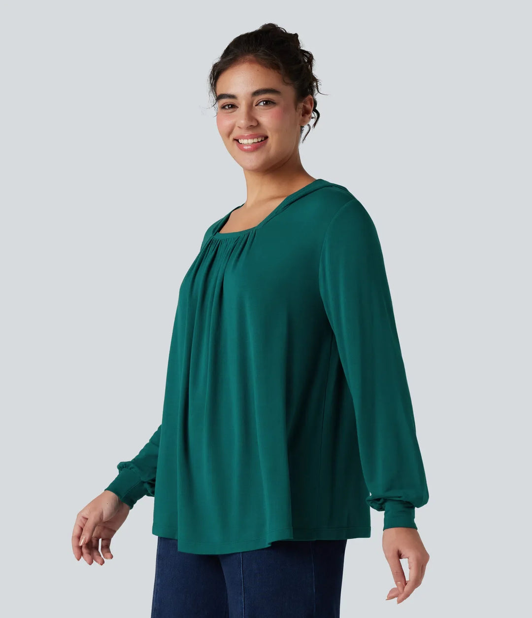 Hooded Square Neck Long Sleeve Casual Sweatshirt