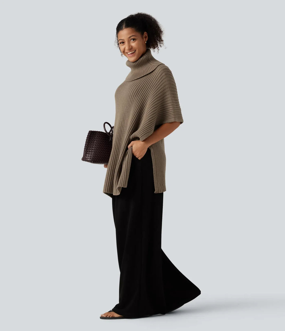 High Neck Batwing Half Sleeve Casual Jumper