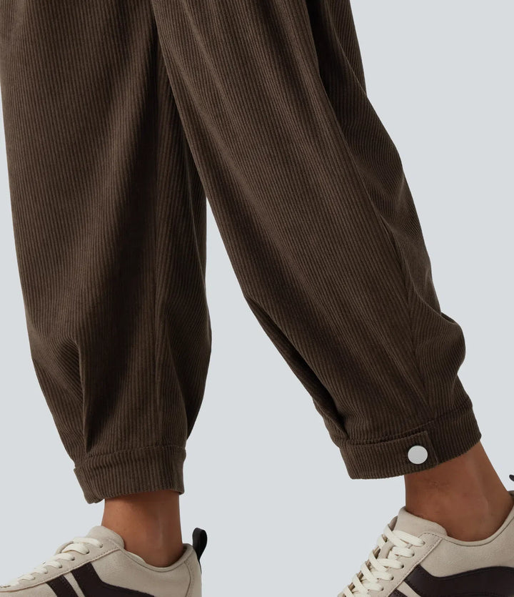 Mid Rise Corduroy Casual Balloon Joggers with Pockets