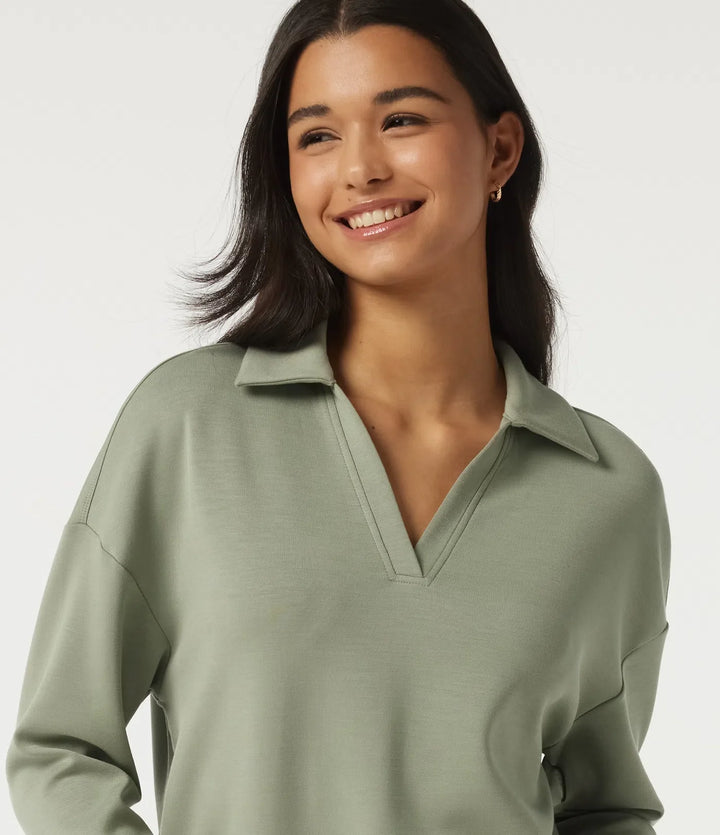 SpacerTek Lapel Long Sleeve Slit Hem Casual Sweatshirt