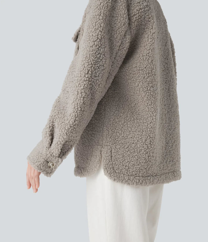 Long Sleeve Casual Sherpa Jacket with Pockets